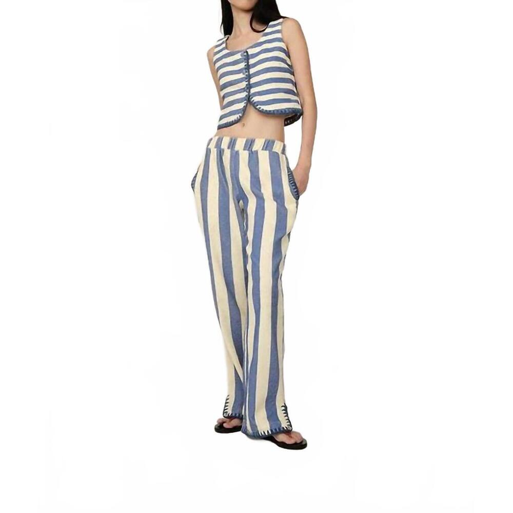 NEW TACH nerina terry pant in blue and white